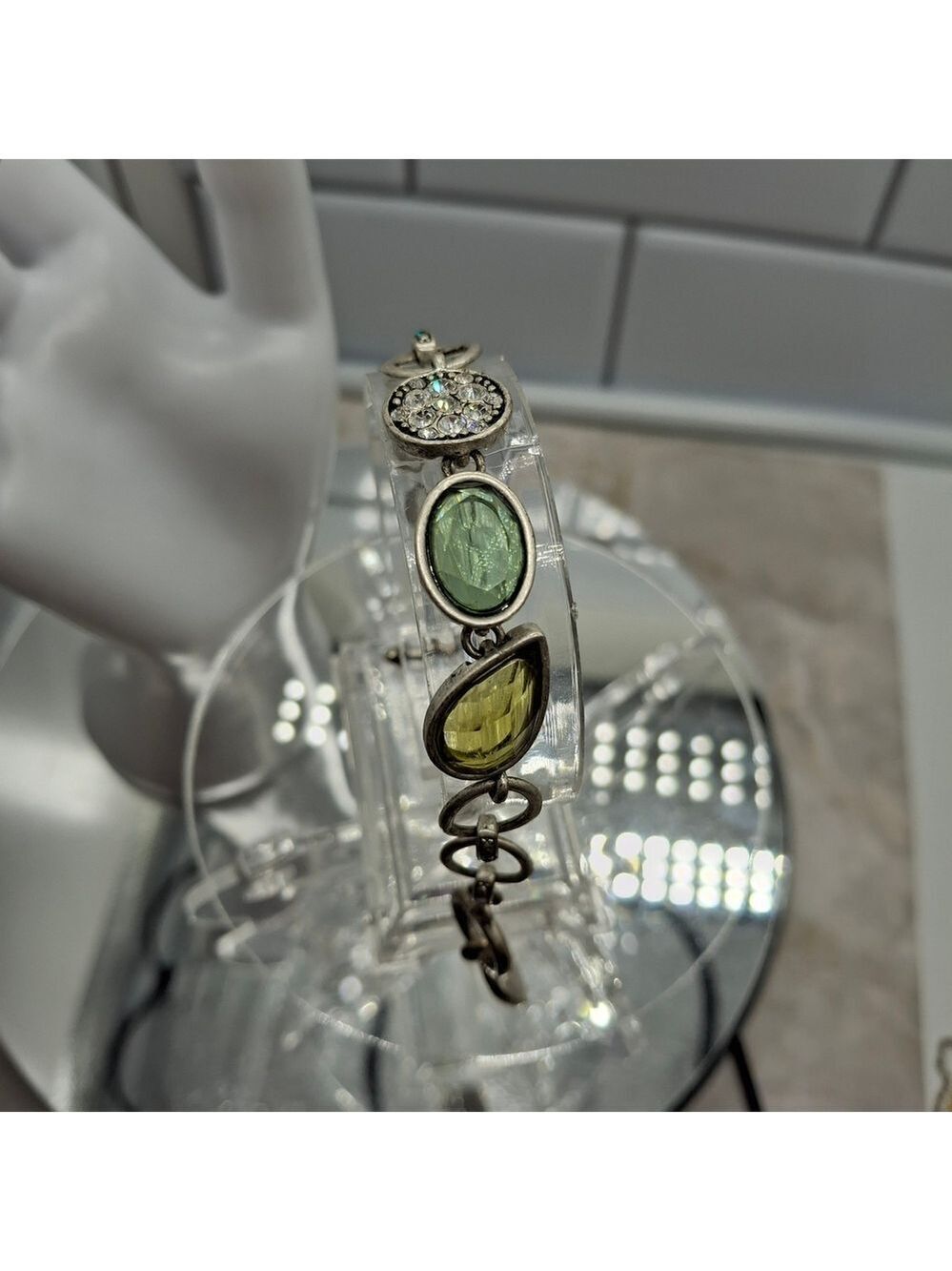 Lia Sophia Silver Bracelet with Green and Yellow Accents